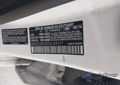 2014 Mercedes-Benz Cla 250 z USA, uszkodzony, nr VIN WDDSJ4EB0EN149077